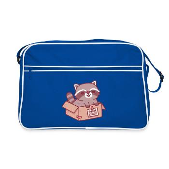 Adoptiere Chaos Lustige, süße Waschbär in Pappkarton - Retro Tasche - Blau/Weiß - Vorne