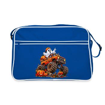 Halloween Monstertruck mit Geist - Retro Tasche - Blau/Weiß - Vorne