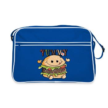 Yummy Hamburger Love - Buger - Brötchen - Fastfood - Retro Tasche - Blau/Weiß - Vorne