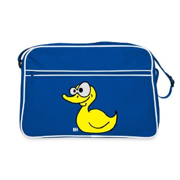 Whimsical Cartoon Duck Design - Retro Bag - blue/white - Front
