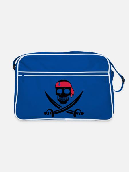 pirate skull - Retro Bag - blue/white - Front