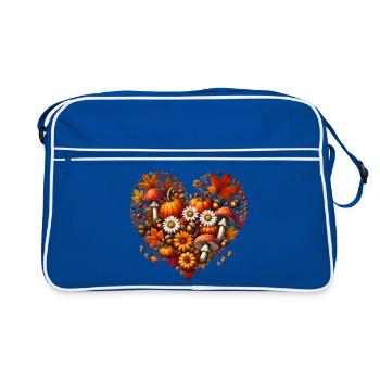 Cœur, rempli de citrouilles, de champignons et de feuilles d’automne - Sac Retro - bleu/blanc - Devant