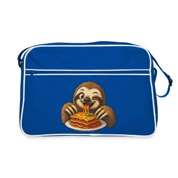 paresseux mignon avec lasagne dessin animé joie comique - Sac Retro - bleu/blanc - Devant