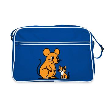 Cuddly Mouse and Kitten Duo - Retro Bag - blue/white - Front