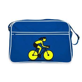 Yellow Cyclist Silhouette - Retro Bag - blue/white - Front