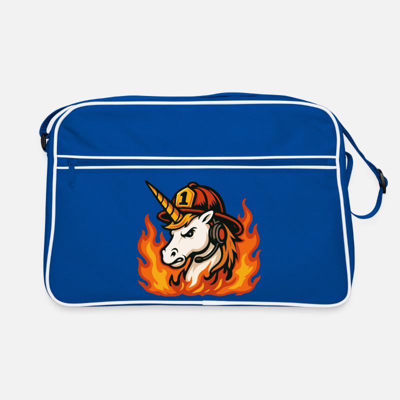 Flammender Einhorn-Feuerwehrmann Retro Tasche