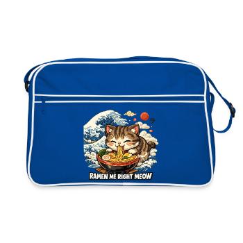 Kawaii Neko Ramen Cat Noodle Anime - Retro Bag - blue/white - Front