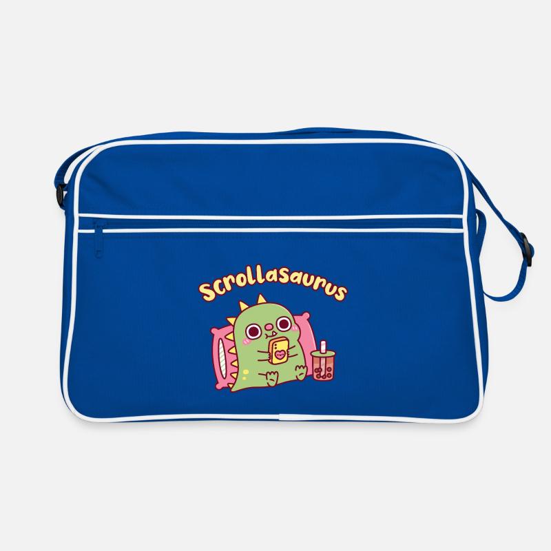 Niedlicher Scrollasaurus-Dinosaurier scrollt auf dem Handy Retro Tasche