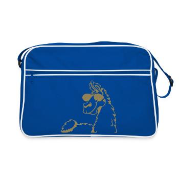 Cool Llama Alpaca Sunglasses Silhouette - Retro Bag - blue/white - Front