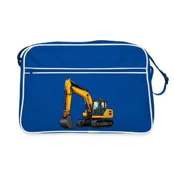 Gelber Bagger auf Baustelle - Retro Tasche - Blau/Weiß - Vorne