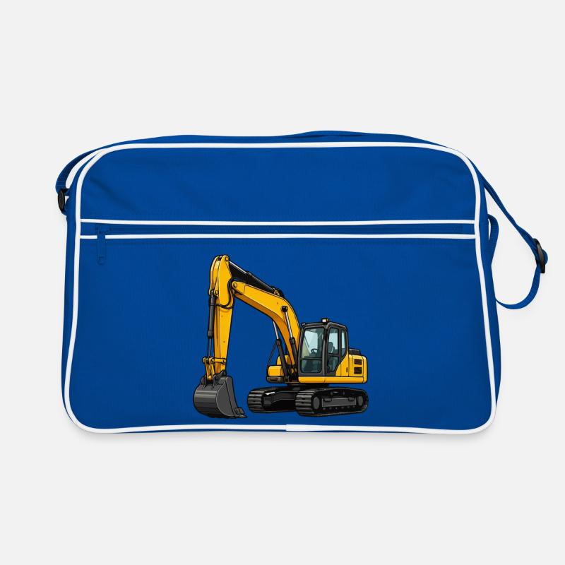 Yellow excavator on construction site Retro Bag