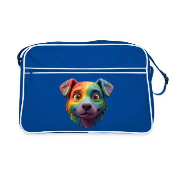 Visage mignon de chien cyborg arc-en-ciel en argile 3D - Sac Retro - bleu/blanc - Devant