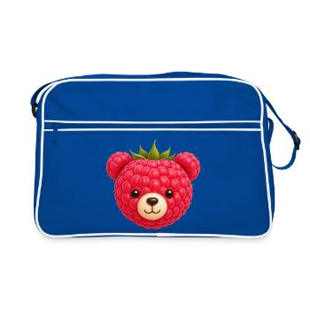 Framboise avec visage d’animal Motif de fruit mignon - Sac Retro - bleu/blanc - Devant