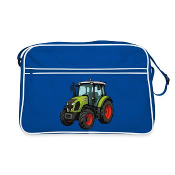 Green Tractor Cartoon - Retro Bag - blue/white - Front