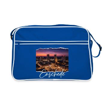 Enschede Abendpanorama Script - Retro Tasche - Blau/Weiß - Vorne