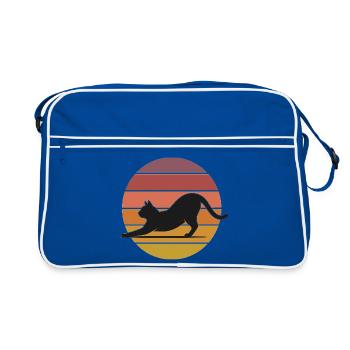 Katze im Sonnenuntergang Stretch - Retro Tasche - Blau/Weiß - Vorne