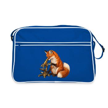 Fuchs mit Moos und Mikroskop - Retro Tasche - Blau/Weiß - Vorne