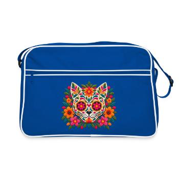 Siamesische Blüten-Zuckerschädelkatze | Pyrenäenlinien-Labor - Retro Tasche - Blau/Weiß - Vorne