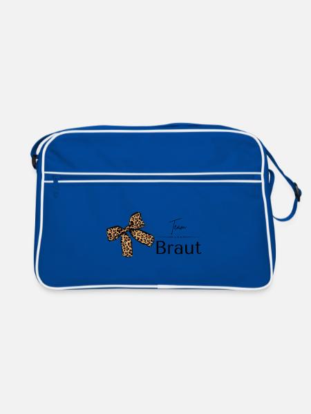 Team Braut T-Shirt, JGA Shirt, JGA Zubehör - Retro Tasche - Blau/Weiß