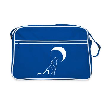 Howling Wolf, Moon - Retro Bag - blue/white - Front