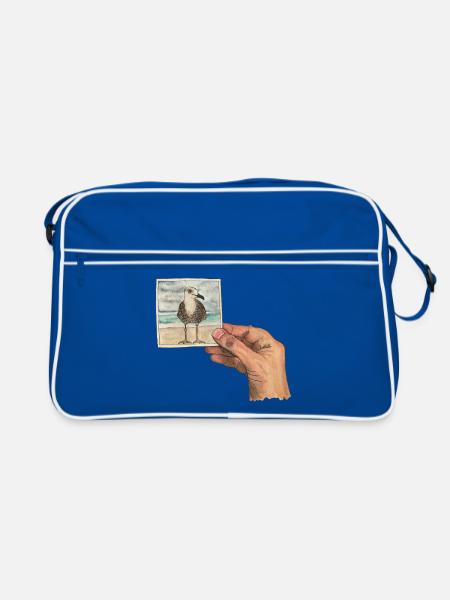 Hand with photo of a seagull - Retro Bag - blue/white - Front