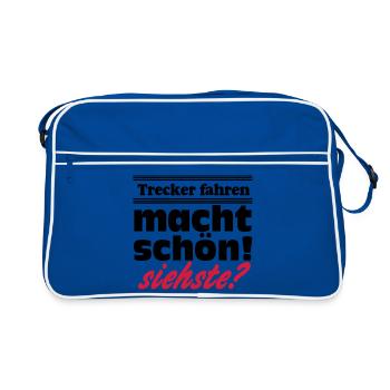 Traktor , Trecker , Trecker fahren (25) - Retro Tasche - Blau/Weiß - Vorne