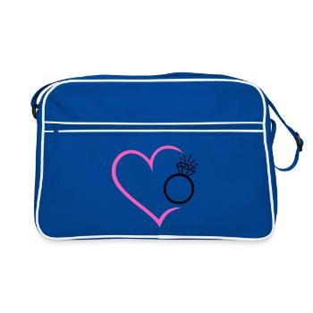 Coeur avec bague en diamant, alliance, alliance, mariée - Sac Retro - bleu/blanc - Devant