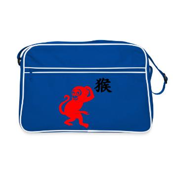 Caractère chinois singe rouge avec image de singe - Sac Retro - bleu/blanc - Devant