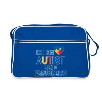 Ich bin Autist seid freundlich - Retro Tasche - Blau/Weiß - Vorne