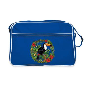 Toukan tropical dans le cercle des fleurs - Sac Retro - bleu/blanc - Devant
