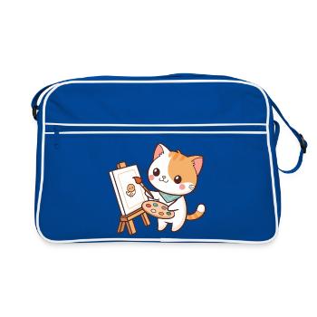 Chat Artiste et Petit Poussin - Sac Retro - bleu/blanc - Devant