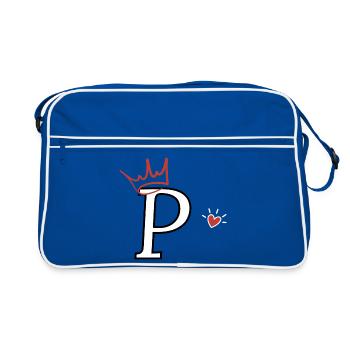 Buchstabe p, Kronenherz - Retro Tasche - Blau/Weiß - Vorne