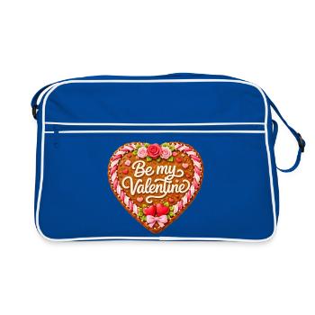 Lebkuchenherz Be my Valentine  - Retro Tasche - Blau/Weiß - Vorne