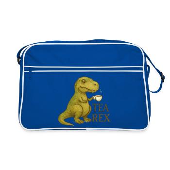 Tea Rex: Aquarell Dino Tea Time - Retro Tasche - Blau/Weiß - Vorne