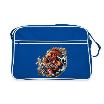 Fisch Mit Angel - Retro Tasche - Blau/Weiß - Vorne