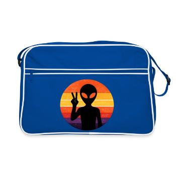 Signe de paix extraterrestre rétro sur la bande du coucher du soleil - Sac Retro - bleu/blanc - Devant