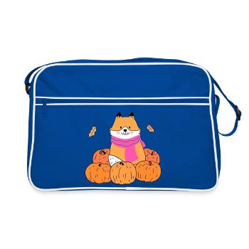 Cute Fox with Pumpkins Autumn Cartoon - Retro Bag - blue/white - Front