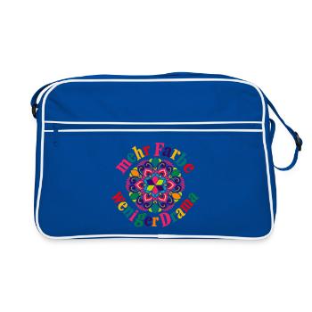 Mehr Farbe Weniger Drama – Buntes Statement - Retro Tasche - Blau/Weiß - Vorne