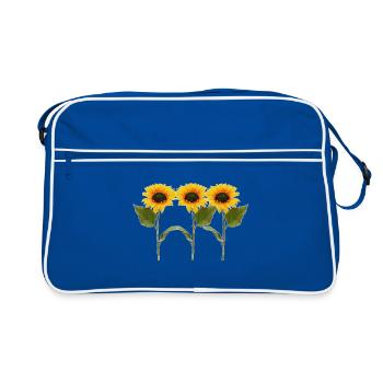 Drei Sonnenblumen - Retro Tasche - Blau/Weiß - Vorne