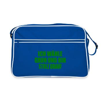 ich wähle grün und bin stolz darauf - Retro Tasche - Blau/Weiß - Vorne