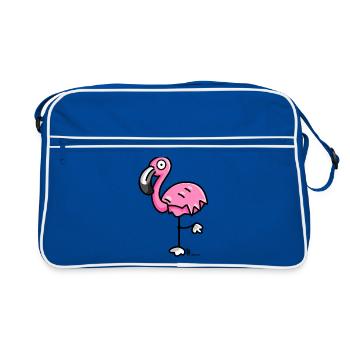 Flamingo - Retro Tasche - Blau/Weiß - Vorne