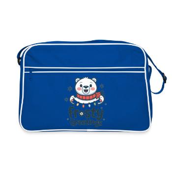 Frosty greetings – Polar bear with fairy lights - Retro Bag - blue/white - Front