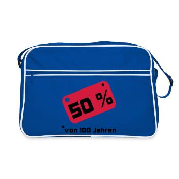50 % ... von 100 Jahren - Retro Tasche - Blau/Weiß - Vorne