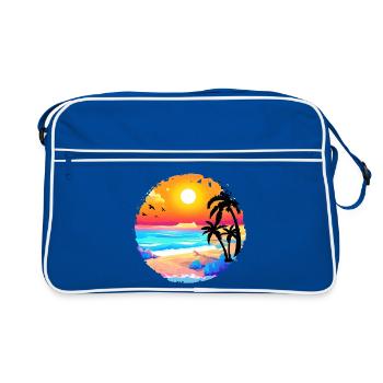 Summer Sunset Beach Watercolor - Retro Bag - blue/white - Front
