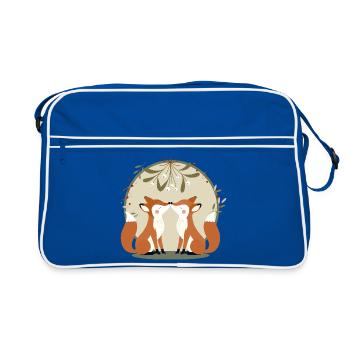 Foxes in love kissing under the mistletoe - Retro Bag - blue/white - Front