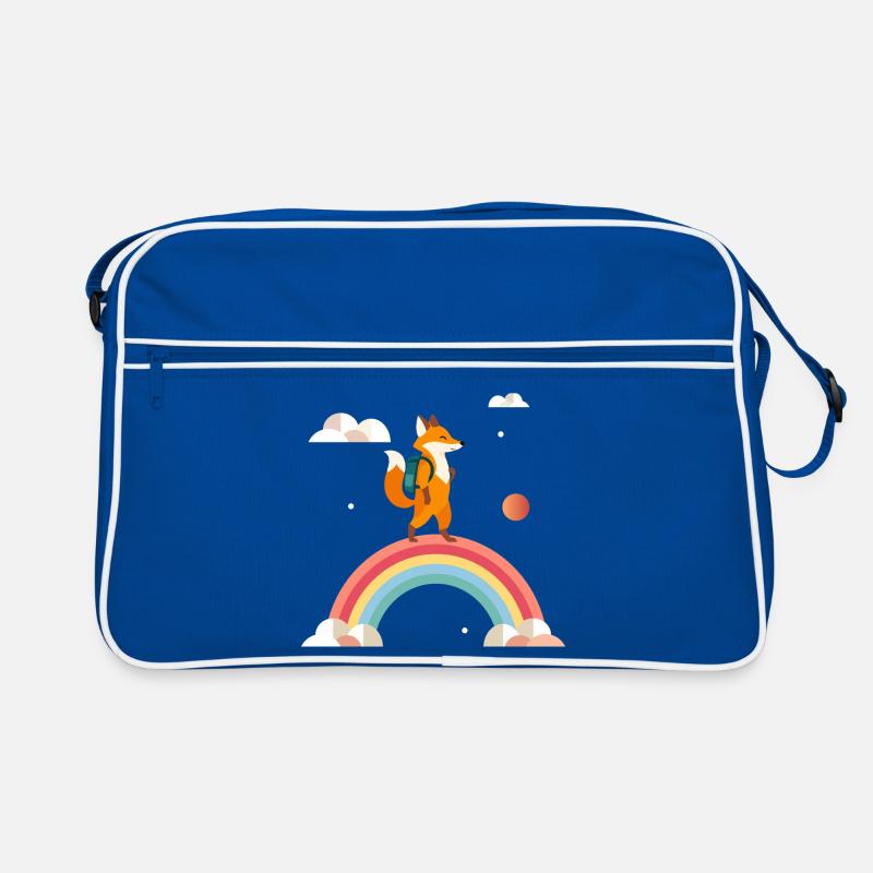 Cheerful fox with backpack on rainbow Retro Bag