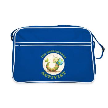 Regenwurm verteidigt die Erde - Retro Tasche - Blau/Weiß - Vorne
