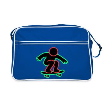 Dessin au trait de skateboarder néon - Sac Retro - bleu/blanc - Devant