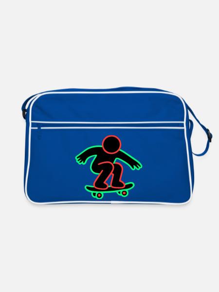 Neon Skateboarder Line Art - Retro Bag - blue/white - Front