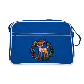 Rehkitz im Stechpalmenkranz - Retro Tasche - Blau/Weiß - Vorne